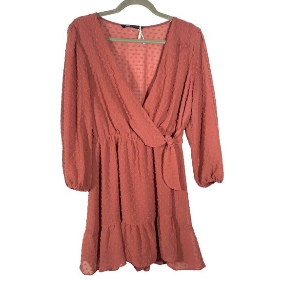 ZARA Rose Clip Dot Romper Dress women's M coquette ruffled tie flirty plunge - Picture 4 of 13